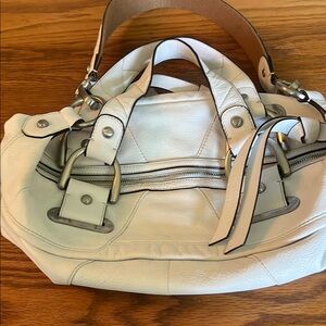B. Makowsky White Leather Shoulder Bag with Metal Hardware